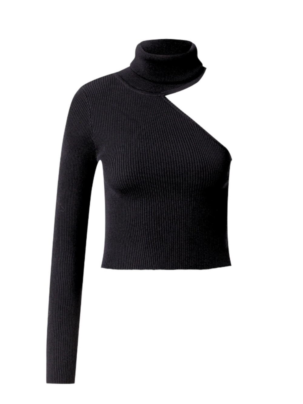 Asymmetrical Verge Girl Black Cropped Knit Turtleneck Top in Black L